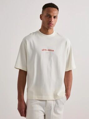 Selected Hôtel Amour Oversized Graphic T Shirt White Red Unisex Cotton Tee s